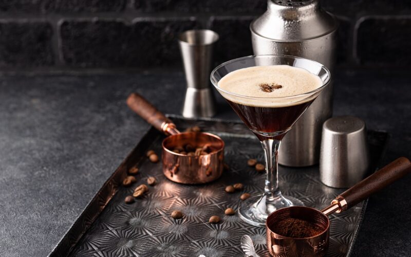 Espresso Martini cocktails with coffee beans